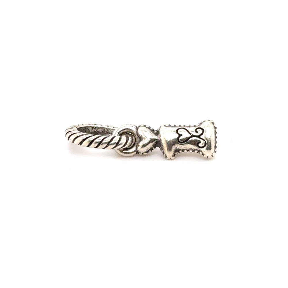 Brighton Silver Tone Dog Bone Heart Charm Twisted Rope Bail Scroll Detail